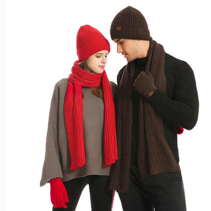 Dark Grey Men's 3-Piece Winter Warm Ribbed Knit Beanie Hat Scarf and Gloves Set
