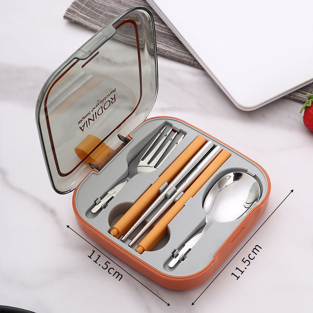 2 Sets Orange And Grey Portable Stainless Steel Cutlery Set