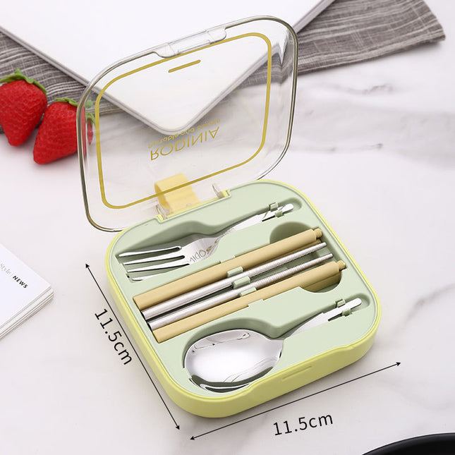 2 Sets Green Portable Stainless Steel Cutlery Set