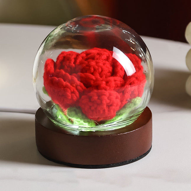 Red Rose Handcrafted Crochet Flower LED Night Light
