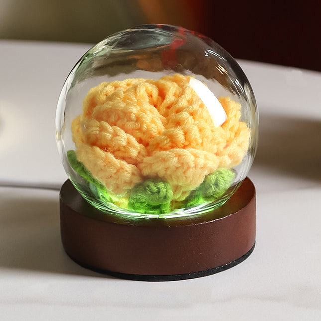 Yellow Rose Handcrafted Crochet Flower LED Night Light