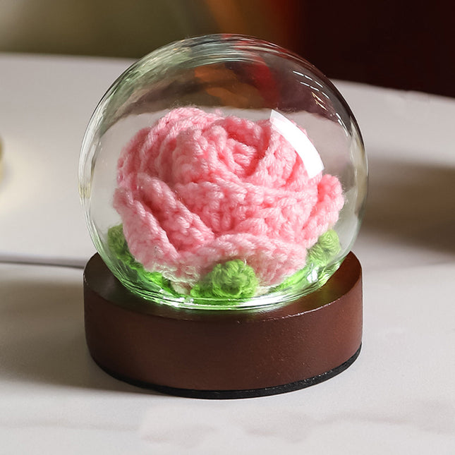 Pink Rose Handcrafted Crochet Flower LED Night Light
