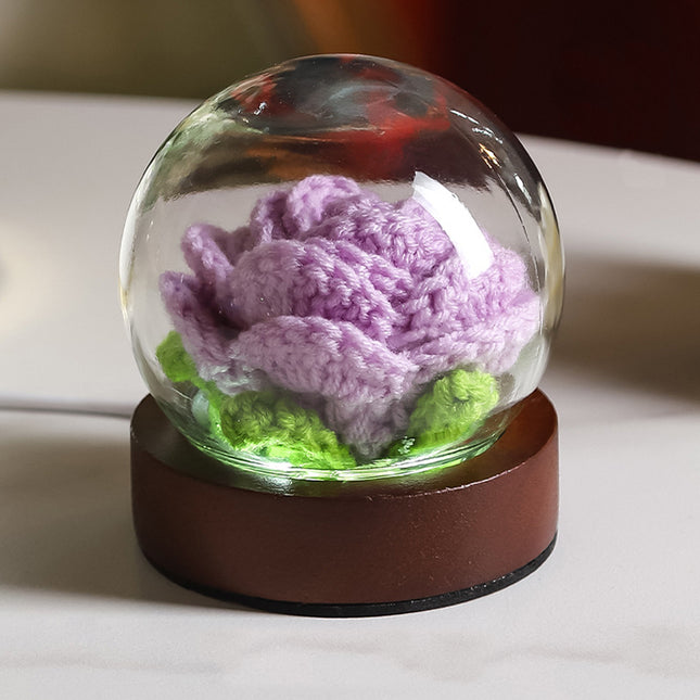 Purple Rose Handcrafted Crochet Flower LED Night Light