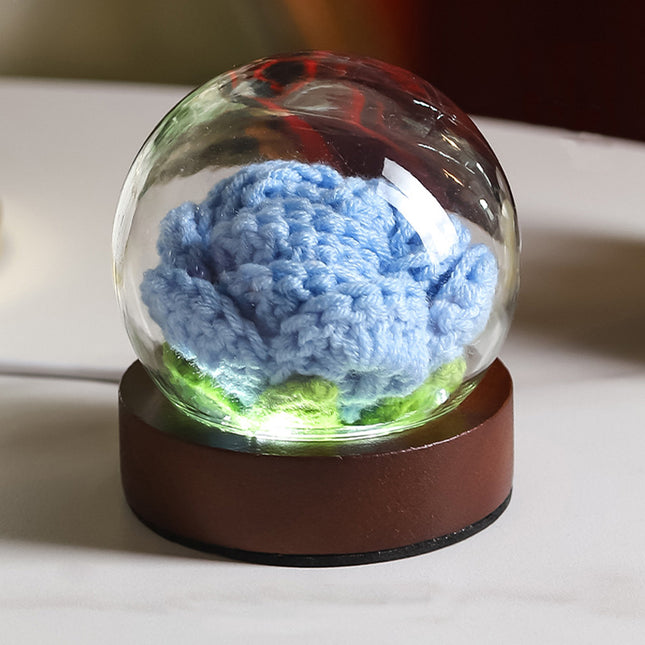 Blue Rose Handcrafted Crochet Flower LED Night Light