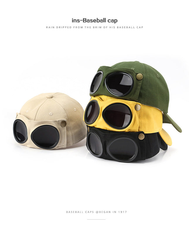 Black Stylish Aviator Goggle Baseball Cap – product detail
