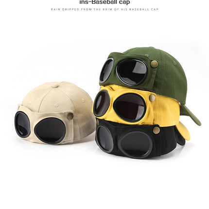 Yellow Stylish Aviator Goggle Baseball Cap - Unisex Outdoor Cotton Sun Hat