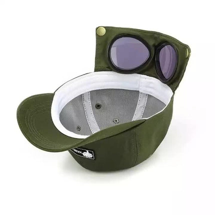 Yellow Stylish Aviator Goggle Baseball Cap - Unisex Outdoor Cotton Sun Hat