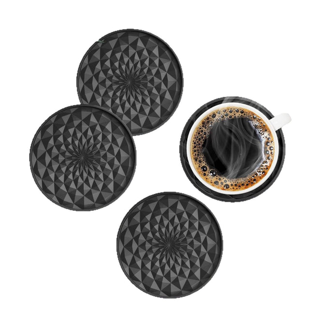 Green and Black Geometric Silicone Drink Coasters Set (6 Pack) with Holder – product detail