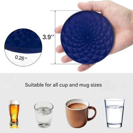 Green and Black Geometric Silicone Drink Coasters Set (6 Pack) with Holder - Non-Slip Table Protectors