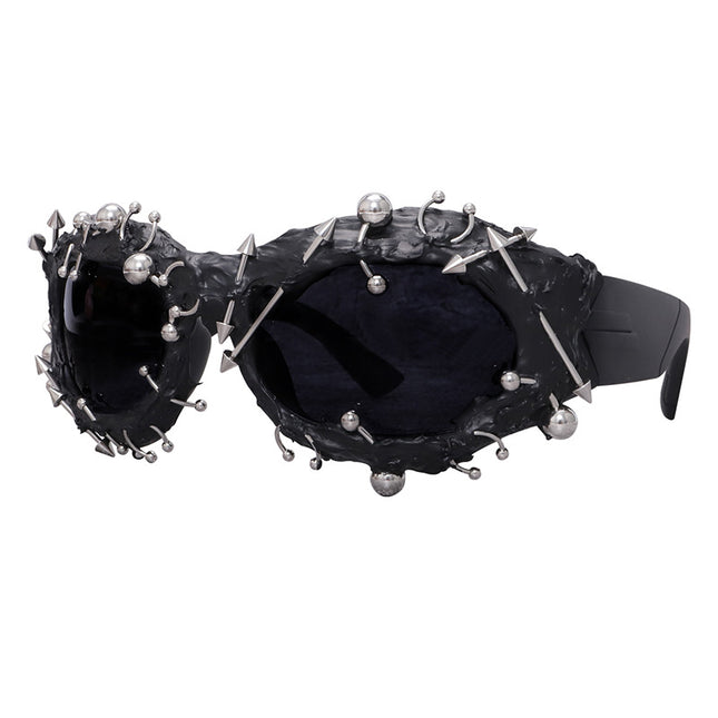 Black Edgy Punk Rock Spiked Sunglasses