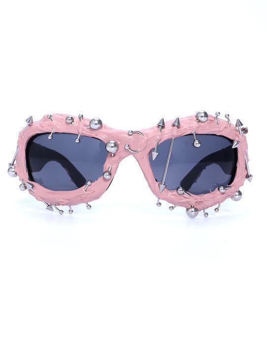 Pink Edgy Punk Rock Spiked Sunglasses
