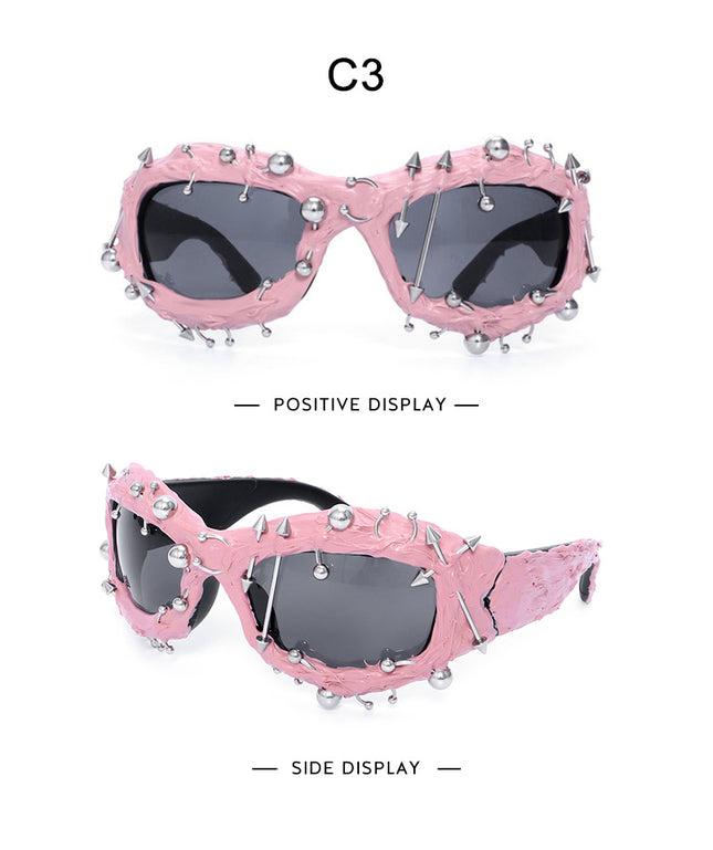 Pink Edgy Punk Rock Spiked Sunglasses – product detail