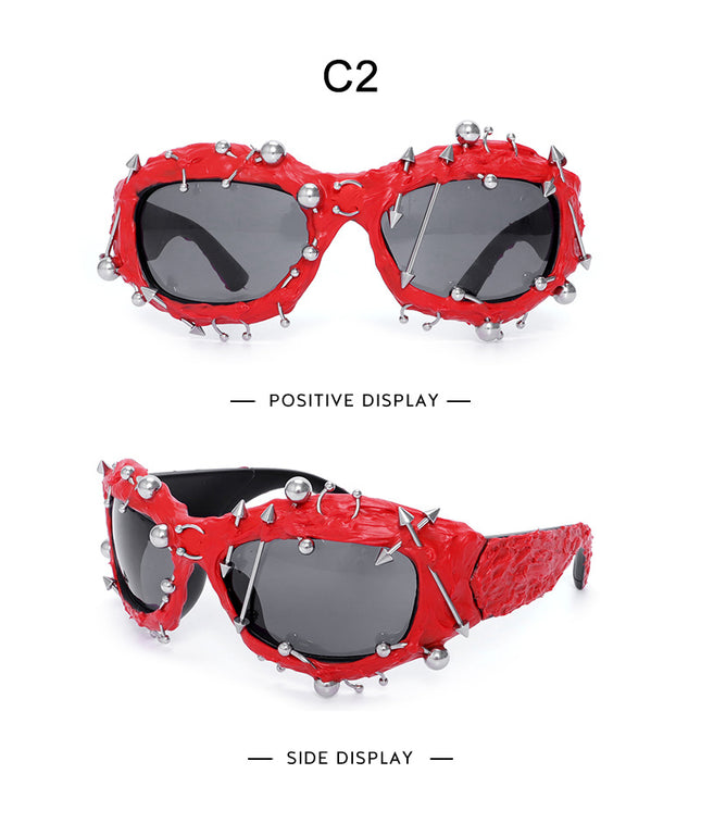 Red Edgy Punk Rock Spiked Sunglasses – product detail