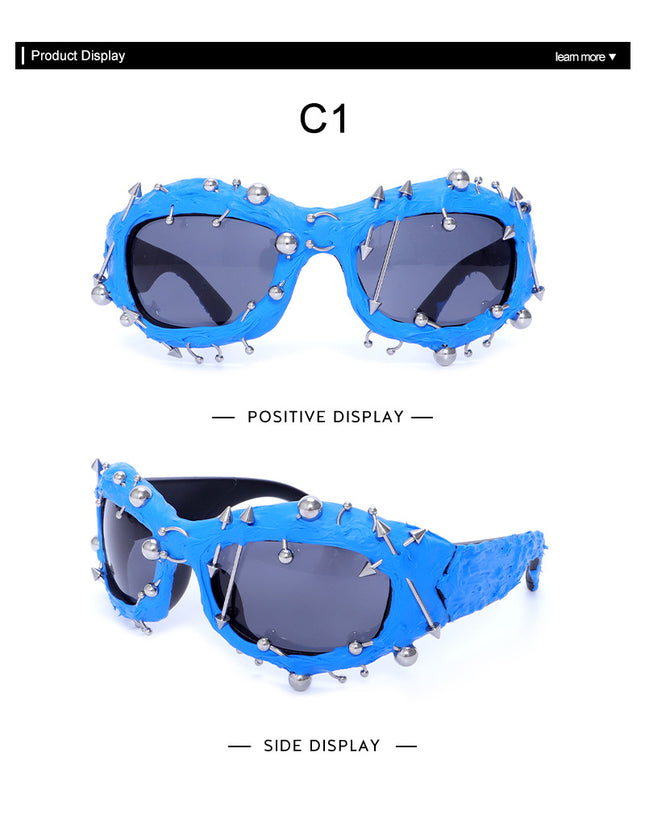Blue Edgy Punk Rock Spiked Sunglasses – product detail