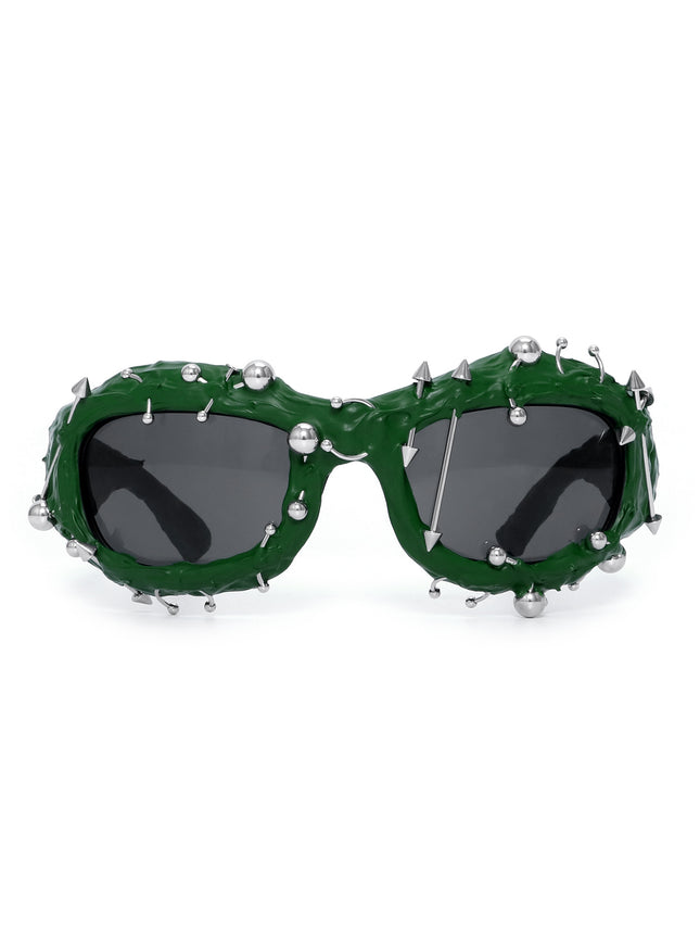 Green Edgy Punk Rock Spiked Sunglasses