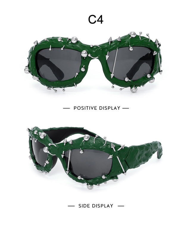 Green Edgy Punk Rock Spiked Sunglasses – product detail