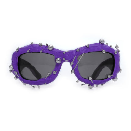 Purple Edgy Punk Rock Spiked Sunglasses - Statement Goth Studded Eyewear