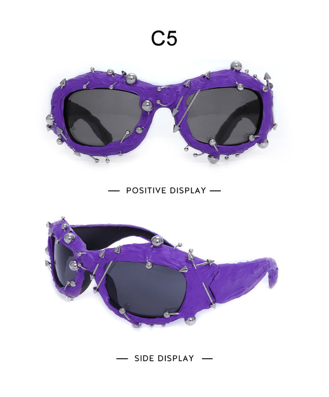 Purple Edgy Punk Rock Spiked Sunglasses – product detail