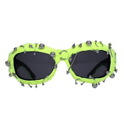 Bright Green Edgy Punk Rock Spiked Sunglasses - Statement Goth Studded Eyewear