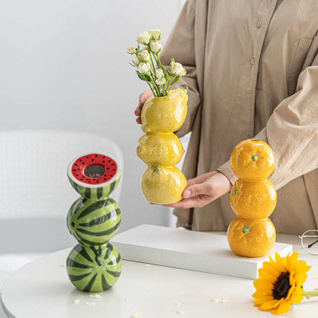 Yellow Zesty Stacked Lemon Ceramic Vase – product detail