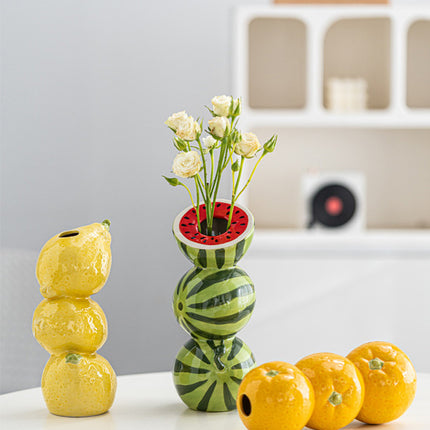 Yellow Zesty Stacked Lemon Ceramic Vase - Cheerful Nordic Tabletop Decor