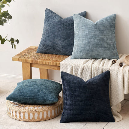 Brown Plush Chenille Cushion Covers Set of 2 - Soft Textured Decorative Throw Pillow Cases for Sofa Couch, 45x45cm