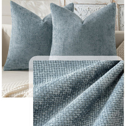 Brown Plush Chenille Cushion Covers Set of 2 - Soft Textured Decorative Throw Pillow Cases for Sofa Couch, 45x45cm