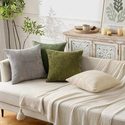 Pink Plush Chenille Cushion Covers Set of 2 - Soft Textured Decorative Throw Pillow Cases for Sofa Couch, 45x45cm