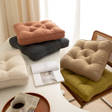 Beige Soft And Thick Seat Cushion - Cotton Linen Blend Chair Pad with Ties - 43x43cm