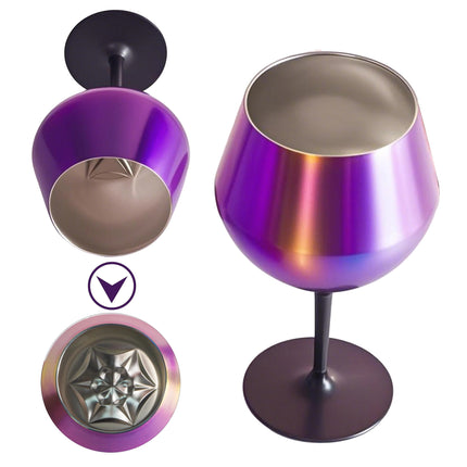 2 Pcs Black Detachable Stainless Steel Wine Glass - 14oz (420ml) Portable Stemmed Goblet for Outdoors & Travel