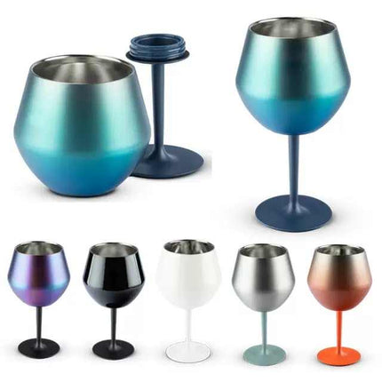 2 Pcs Green and Silver Detachable Stainless Steel Wine Glass - 14oz (420ml) Portable Stemmed Goblet for Outdoors & Travel