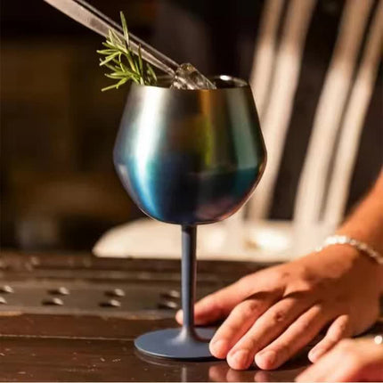 2 Pcs Green and Silver Detachable Stainless Steel Wine Glass - 14oz (420ml) Portable Stemmed Goblet for Outdoors & Travel