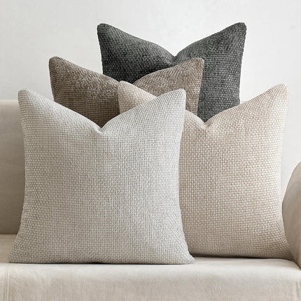 Dark Green Plush Chenille Cushion Covers Set of 2 - Soft Textured Decorative Throw Pillow Cases for Sofa Couch, 45x45cm