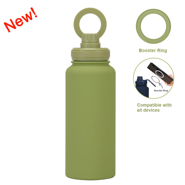 Matcha Green 1L Stainless Steel Water Bottle with Magnetic Phone Holder Lid