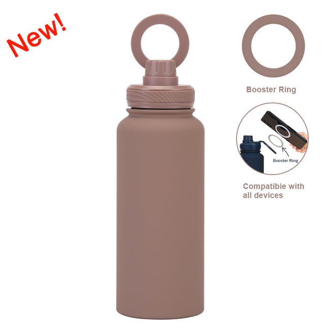Brown 1L Stainless Steel Water Bottle with Magnetic Phone Holder Lid