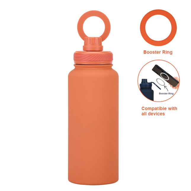 Orange 1L Stainless Steel Water Bottle with Magnetic Phone Holder Lid