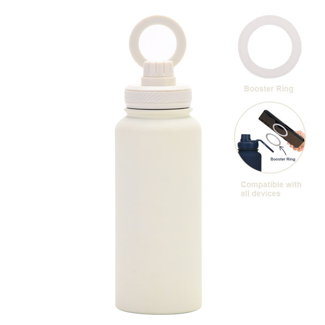White 1L Stainless Steel Water Bottle with Magnetic Phone Holder Lid