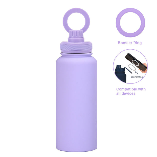 Purple 1L Stainless Steel Water Bottle with Magnetic Phone Holder Lid