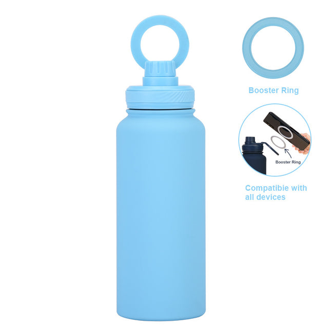 Light Blue 1L Stainless Steel Water Bottle with Magnetic Phone Holder Lid