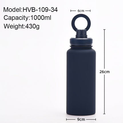 Yellow 1L Stainless Steel Water Bottle with Magnetic Phone Holder Lid - Portable Hydration & Hands-Free Stand