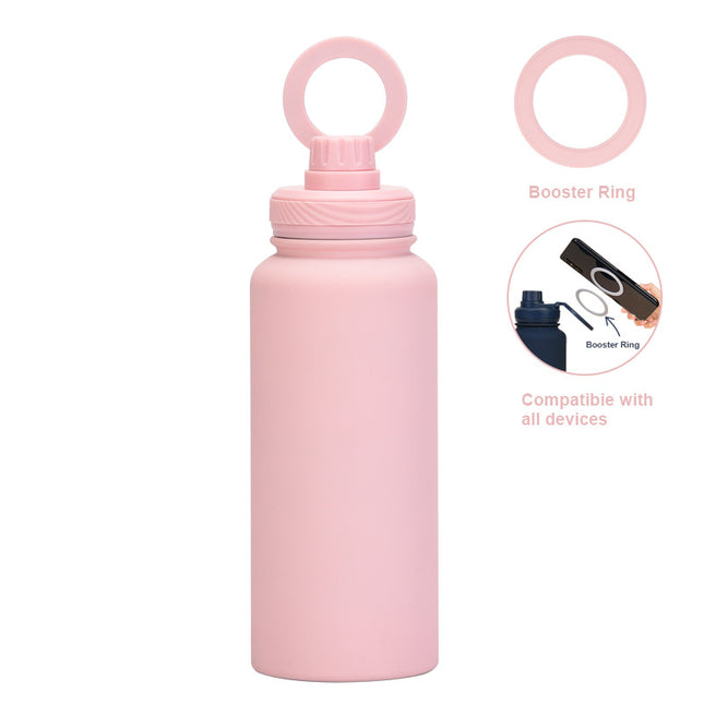 Light Pink 1L Stainless Steel Water Bottle with Magnetic Phone Holder Lid