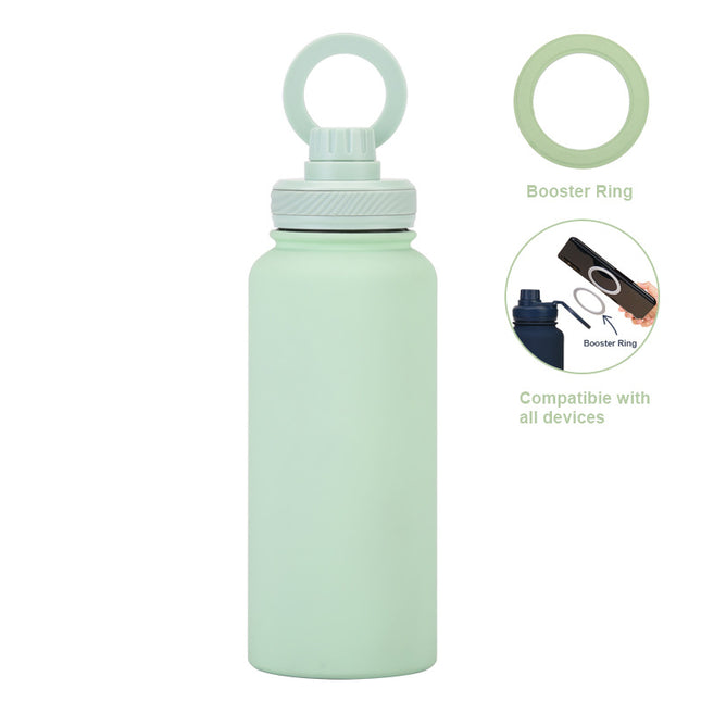 Light Green 1L Stainless Steel Water Bottle with Magnetic Phone Holder Lid
