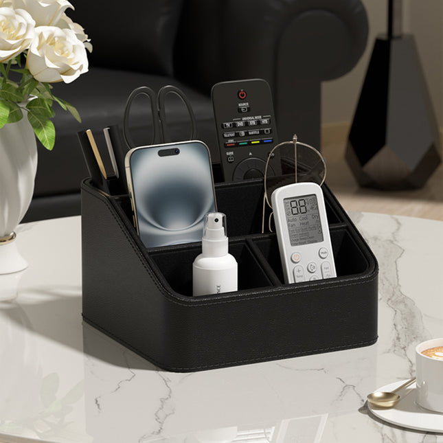 Black Stylish PU Leather Desktop Organizer Caddy