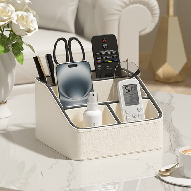 White and Black Stylish PU Leather Desktop Organizer Caddy