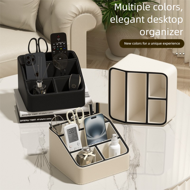 White and Black Stylish PU Leather Desktop Organizer Caddy – product detail