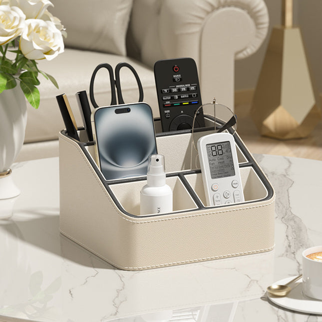 Beige and Black Stylish PU Leather Desktop Organizer Caddy