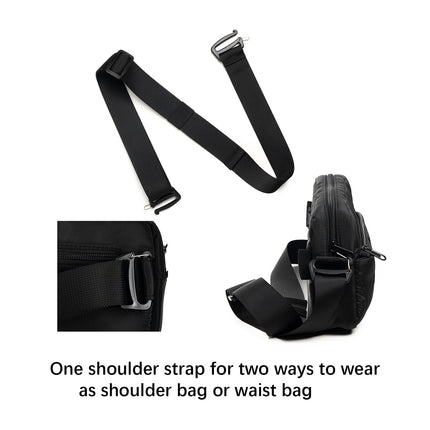 Black Stylish Quilted Belt Bag - Lightweight Nylon Crossbody Fanny Pack