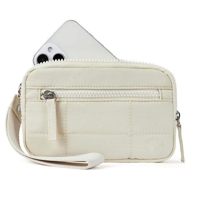Beige RFID Blocking Nylon Wristlet Clutch Wallet
