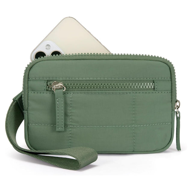 Green RFID Blocking Nylon Wristlet Clutch Wallet