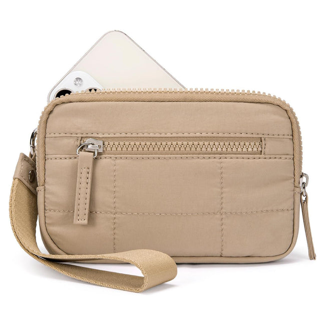 Khaki RFID Blocking Nylon Wristlet Clutch Wallet